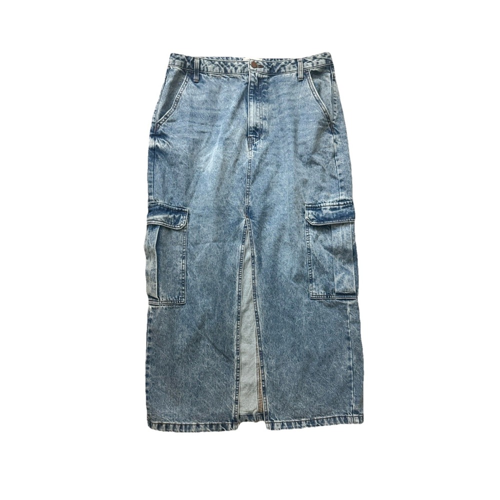 Love Fire Denim Cargo Skirt Sz 15 ‎ Maxi Front Slit Pockets Grunge 90s Skater